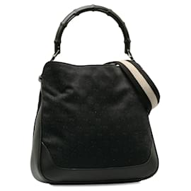 Gucci-Bolso satchel con tela de bambú y lona GG de Gucci en negro-Negro