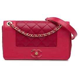 Chanel-Bolsa pequena Chanel vermelha em pele de carneiro vintage Mademoiselle com aba-Vermelho