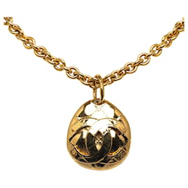Chanel-Gold Chanel CC Quilted Pendant Necklace-Golden