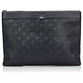 Louis Vuitton-Black Louis Vuitton Monogram Shadow Discovery Pochette Clutch Bag-Black