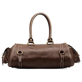 Céline-Brown Celine Leather Handbag-Brown