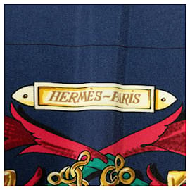 Hermès-Blauer Hermes Le Mors A La Conetable Seidenschal-Blau