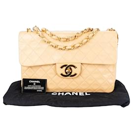 Chanel-Chanel piel de cordero acolchada 24Bolso K Gold Jumbo con solapa única-Beige