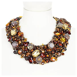 Autre Marque-Monique Lhuillier Amber Crystal Bejewelled Collar Necklace-Brown