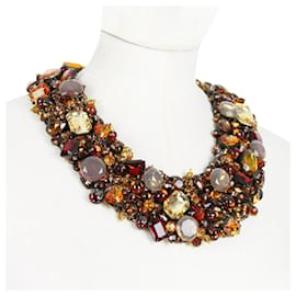 Autre Marque-Monique Lhuillier Amber Crystal Bejewelled Collar Necklace-Brown