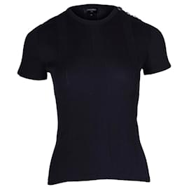 Chanel-Chanel Rib-Knit Fitted Top in Black Cotton-Black
