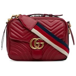 Gucci-Bolso satchel Gucci pequeño rojo GG Marmont Sylvie con asa superior-Roja