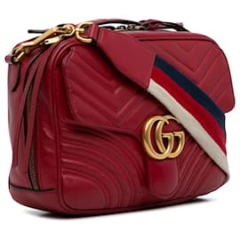 Gucci-Bolso satchel Gucci pequeño rojo GG Marmont Sylvie con asa superior-Roja