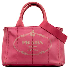 Prada-Bolso satchel pequeño rosa con logo Canapa de Prada-Rosa