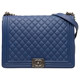 Chanel-Chanel Aba grande de pele de cordeiro azul-Azul