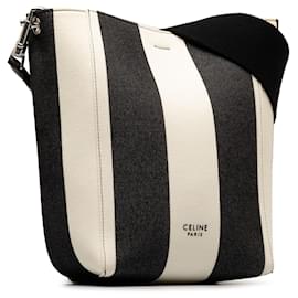 Céline-Celine White Small Striped Seau Sangle-Black,White
