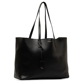 Saint Laurent-Saint Laurent Black Leather E/W Shopping Tote-Black