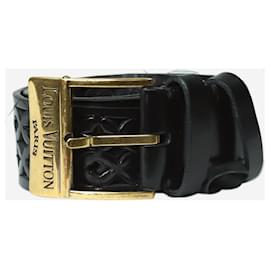 Louis Vuitton-Black cutout detail branded buckle belt-Black