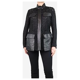 Akris-Black wool cutout leather details jacket - size UK 10-Black