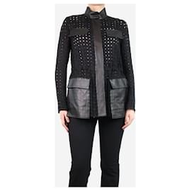 Akris-Black wool cutout leather details jacket - size UK 10-Black