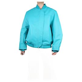 Autre Marque-Turquoise leather bomber jacket - size UK 10-Blue