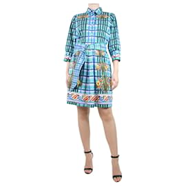 Peter Pilotto-Blue checkered and floral printed shirt dress - size UK 10-Blue