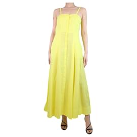 Gabriela Hearst-Vestido midi de lino amarillo sin mangas con botones - talla UK 8-Amarillo