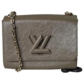 Louis Vuitton-Bolsa Twist MM com corrente marrom esfumado-Caqui