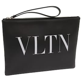Valentino-VALENTINO Clutch Bag Leather Black Auth ep3342-Black