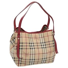 Burberry-BURBERRY Nova Check Tote Bag PVC Beige Red Auth 66734-Red,Beige