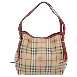 Burberry-BURBERRY Nova Check Tote Bag PVC Beige Red Auth 66734-Red,Beige