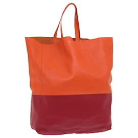 Céline-CELINE Hand Bag Leather Orange Auth ep3321-Orange