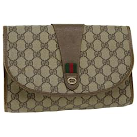 Gucci-GUCCI GG Canvas Web Sherry Line Clutch Bag PVC Bege Vermelho Verde Auth 66716-Vermelho,Bege,Verde