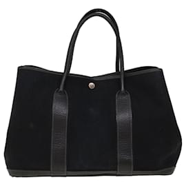 Hermès-HERMES Garden Party PM Hand Bag Canvas Black Auth 66285-Black