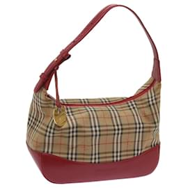 Burberry-BURBERRY Nova Check Shoulder Bag Canvas Beige Red Auth 66487-Red,Beige