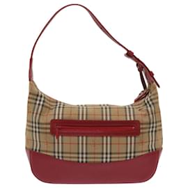 Burberry-BURBERRY Nova Check Shoulder Bag Canvas Beige Red Auth 66487-Red,Beige
