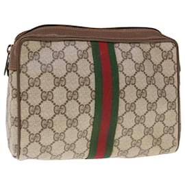 Gucci-GUCCI GG Canvas Web Sherry Line Clutch Bag PVC Beige Red 89 01 012 Auth yk10675-Red,Beige