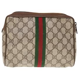 Gucci-GUCCI GG Canvas Web Sherry Line Clutch Bag PVC Beige Rot 89 01 012 Auth yk10675-Rot,Beige