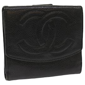 Chanel-Portafoglio CHANEL Pelle di caviale Nero CC Auth bs12147-Nero
