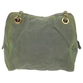 Prada-PRADA Chain Shoulder Bag Nylon Khaki Auth 66500-Khaki