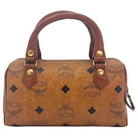 MCM-MCM Nano Boston Bag handbag cognac brown bag mini handbag logo print-Cognac