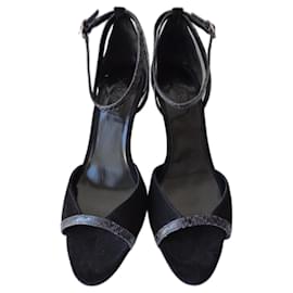 Ba&Sh High Heeled Sandals Black Suede and Python Leather Black