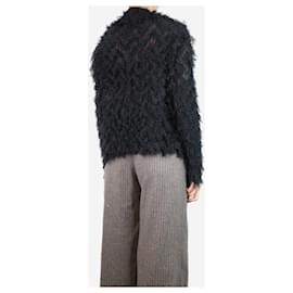 Issey Miyake-Black textured shaggy jacket - size UK 10-Black