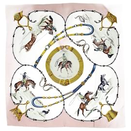Hermès-Foulard en soie à motif cheval rose-Rose