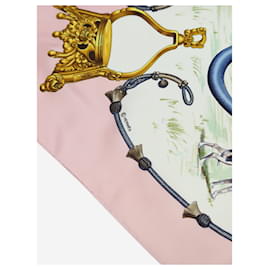 Hermès-Lenço de seda rosa com estampa de cavalo-Rosa