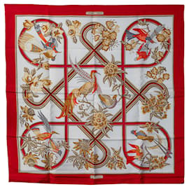 Hermès-Sciarpa di seta Hermes rossa Caraibes-Rosso