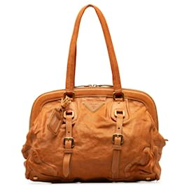 Prada-Prada Brown Leather Frame Shoulder Bag-Brown