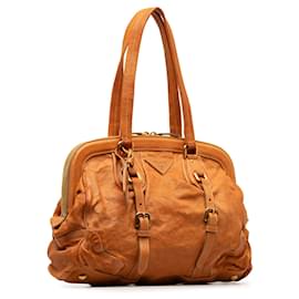 Prada-Prada Brown Leather Frame Shoulder Bag-Brown