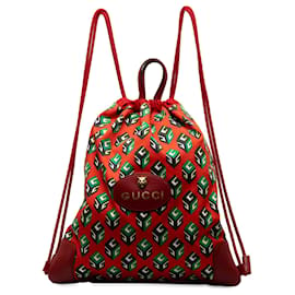 Gucci-Gucci Red Printed Neo Vintage Drawstring Backpack-Red