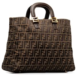 Fendi-Bolsa com alça de lona Fendi Brown Zucca marrom-Marrom