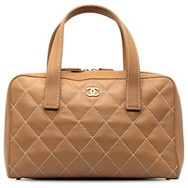 Chanel-Chanel Brown Wild Stitch Lambskin Handbag-Brown,Beige
