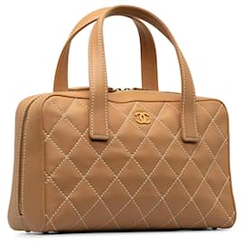 Chanel-Chanel Brown Wild Stitch Lambskin Handbag-Brown,Beige
