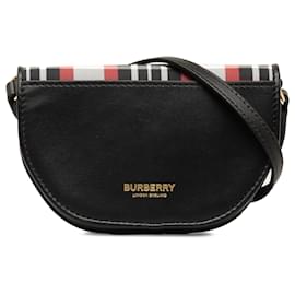 Burberry-Borsa a tracolla Burberry Olympia nera in nylon e pelle micro tartan-Nero