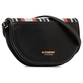 Burberry-Borsa a tracolla Burberry Olympia nera in nylon e pelle micro tartan-Nero