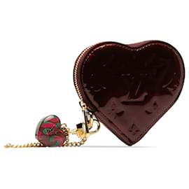 Louis Vuitton-Louis Vuitton Red Vernis Rayures Heart Coin Pouch-Brown,Red